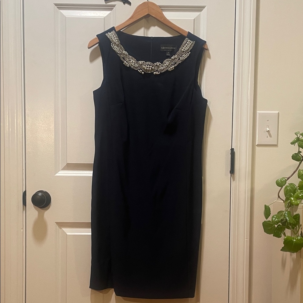 Connected Apparel Dark Blue Dress with Silver Accents